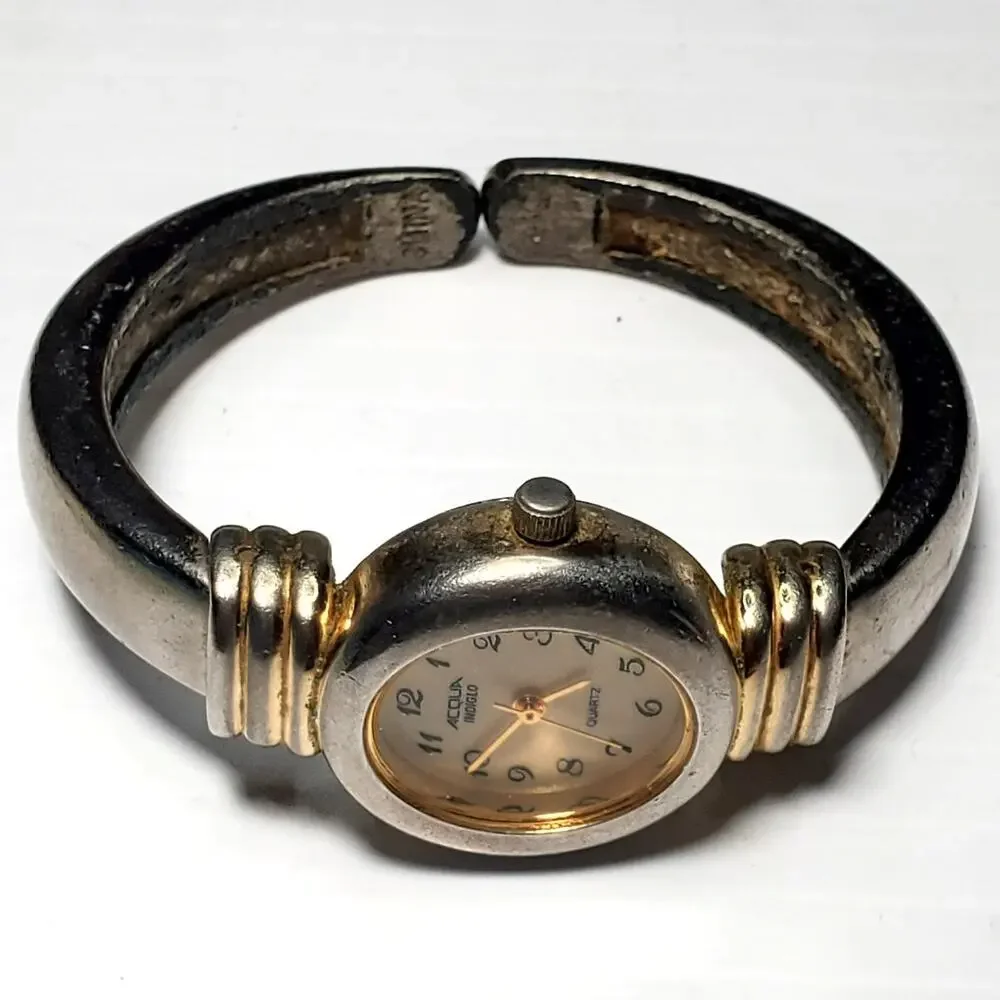 Women's Acqua Indiglo Quartz Causal Cuff Bangle Watch Silver Tone